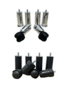 Kit 6 Pés para cama box de solteiro/casal/queen/king 4 pés fixos e 2 com rodinhas de plástico Preto ou Cromado - Preto - Visão 1