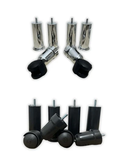 Kit 6 Pés para cama box de solteiro/casal/queen/king 4 pés fixos e 2 com rodinhas de plástico Preto ou Cromado