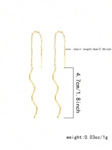 1 Đôi Bông Tai Ren Đơn Giản Thiết Kế Sóng Thép Không Gỉ, Bông Tai Thả Thời Trang Sang Trọng Có Tua Rua Cho Nữ, Thích Hợp Để Đeo Hàng Ngày - Vàng - Xem 7