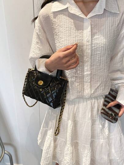 French Style Chic Diamond Shape Chain Bag For Women, 2024 New Fashion Handbag For Commuting And Casual Wear - Can Be Carried By Hand, Shoulder Or Diagonally