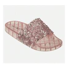 Women's Slides Jelly Sandals Rhinestone Glitter Sandals Slippers - 玫瑰金 - 查看 2