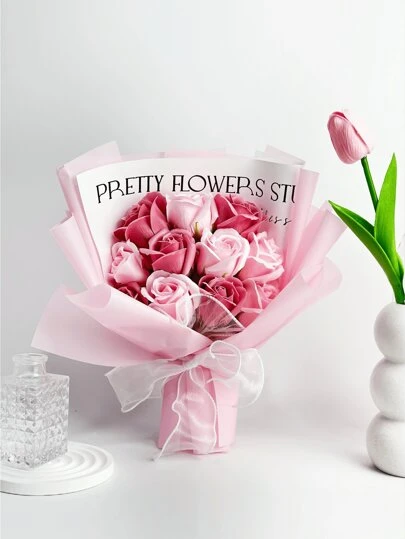 11入組人工花束包含11朵人工玫瑰、包裝紙、33cmx22cm不凋花皂花,適用於母親生日、紀念日、母親節、情人節禮物、婚禮紀念品、節日派對家庭桌面裝飾禮物贈送給媽媽、好友、摯友