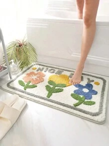 1入組40*60cm可愛花朵浴室地墊，可機洗的浴室地墊，超柔軟吸水防滑浴墊 - 彩色 - 查看 1