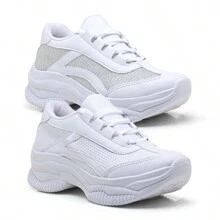 Women Wedge Sneakers - Toàn màu trắng + Trắng lấp lánh - Xem 1