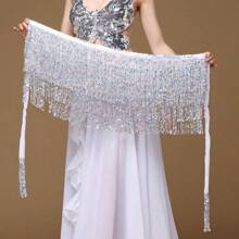 Trang Phục Múa Bụng Kim Sa Lấp Lánh Váy Tua Rua, Váy Thắt Lưng Nhảy Múa Thời Trang Cho Bellydance - trắng - Xem 2