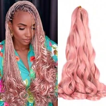 1 包法式卷发编织发 Halo Hair 24 英寸蓬松波浪弹力编织发预拉伸 75g/包 Yaki 卷发编织发钩针编织发 女士 Halo 接发 新年巴黎风假发