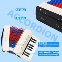 Acordeón de niños, 17 llaves, 8 bajos, acordeón para niños, acordeón de piano con correa de transporte ajustable, acordeón para adultos y niños de 3 años, regalo de instrumentos musicales de Ziehamonikar