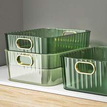 2pcs Luxury PET Tabletop Cosmetics Storage Box, Acrylic Dresser Skin Care Sundries Tea Table Snacks Storage Basket - Green - View 2