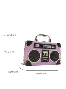 1 件新款收音机形状手提包，采用紫色音乐元素盒设计，有趣的礼盒风格扬声器形状钱包，适合女性 - 紫色 - 查看 12