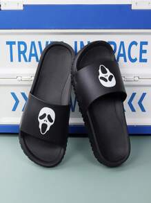 Men's Large Size Skull & Emoji Print Slides, Outdoor Beach Wear Size 49 - Multicolor - View 2