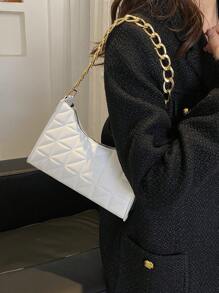 Mini Pressed Pattern Shoulder Bag, Tready Crescent Moon Bag For Women - White - View 5