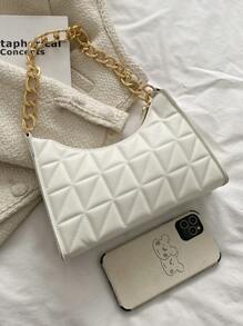 Mini Pressed Pattern Shoulder Bag, Tready Crescent Moon Bag For Women - White - View 3