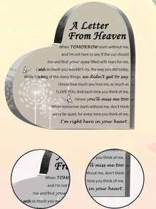 1 Pieza Regalo De Pésame - Una Carta Desde El Cielo - Regalo Conmemorativo Para Aquellos Que Perdieron A Su Madre, Padre, Esposo, Hijo, Placa De Decoración Conmemorativa En Forma De Corazón De Acrílico. - Multicolor - Ver 5
