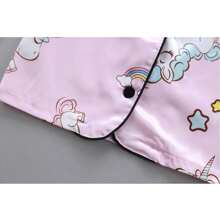 Conjunto de pantalones de pijama para niña joven, ropa de verano con aire acondicionado, satén de seda de hielo, camisón de dibujos animados 2 piezas de atuendo - Rosa - Ver 5