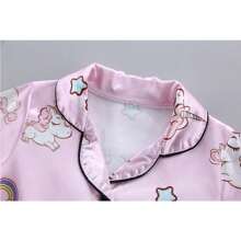 Conjunto de pantalones de pijama para niña joven, ropa de verano con aire acondicionado, satén de seda de hielo, camisón de dibujos animados 2 piezas de atuendo - Rosa - Ver 3