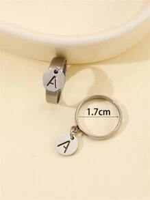 2入組不銹鋼情侶戒指,時尚簡約風格字母吊墜可調節大小,適用於情侶、復活節、日常穿著和夏天珠寶的完美禮物 - 銀色 - 查看 5