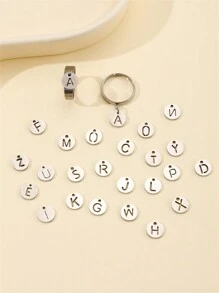 2入組不銹鋼情侶戒指,時尚簡約風格字母吊墜可調節大小,適用於情侶、復活節、日常穿著和夏天珠寶的完美禮物 - 銀色 - 查看 2