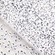 100/200/300/400/500/1000Pcs 4x7mm White Round Acrylic Black Letter Beads A-Z Mixed Loose Beads For DIY Bracelets Necklaces Keychains Small Business Jewelry Making Craft Supplies