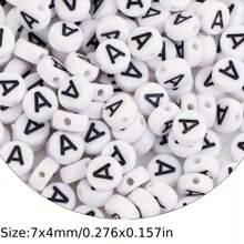 100/200/300/400/500/1000Pcs 4x7mm White Round Acrylic Black Letter Beads A-Z Mixed Loose Beads For DIY Bracelets Necklaces Keychains Small Business Jewelry Making Craft Supplies