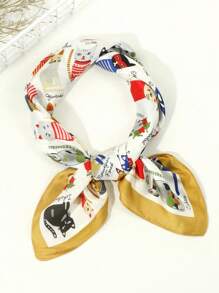 1入女士休閒時尚動物印花貓紋圍巾，適用於約會、外出和日常穿著，頭巾、髮帶、頭帶理想的裝扮 - 彩色 - 查看 9