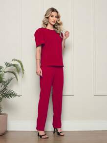 Women Two-Piece Outfits - 紅木色 - 查看 3