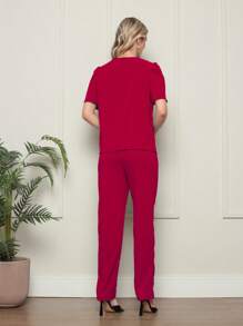 Women Two-Piece Outfits - 紅木色 - 查看 2