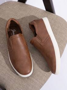 SHOESMALL Men's Slip On Shoes Lightweight Slip On Fashion Sneakers Brown Casual Slip On Shoes For Men - AMY3051A-棕色 - 查看 1