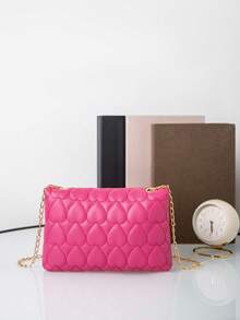 1 Miếng Cô gái Argyle Chuỗi kim loại Nhỏ bé Túi Vuông , Dễ thương Thời gian rảnh rỗi Túi đeo chéo , Màu thuần Thêu Điện thoại di động Túi Sling - Màu Hồng Tươi - Xem 4