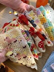 1条法式复古手工针织三角围巾，女士夏季旅行和拍照道具，可爱花朵发带防晒，波西米亚风头巾，发饰，头巾式发带，秋冬季度假装扮发带，女士柔软头巾 - 彩色 - 查看 3