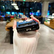 1pc Blue Heart Mirror & 3d Flower Flip Phone Case Compatible With Samsung Galaxy Z Flip3/4/5, Full Coverage Anti-Fall Protective Cover - Blue - View 3