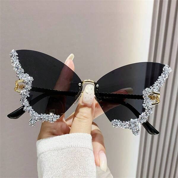 1 pièce Lunettes papillon avec cadre strass à la mode pour femmes, convient pour la photographie et l'usage quotidien pour les vacances d'été à la plage, les sorties en plein air et les voyages
