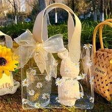 1 件，PVC 礼品袋（不含丝带），可爱雏菊图案手柄礼品包装袋，适用于婚礼礼品、促销、小型企业用品、购物袋、派对袋、婚礼生日派对礼品袋、工艺手提袋、派对礼品、生日装饰品、圣诞节情人节 - 米色 - 查看 2