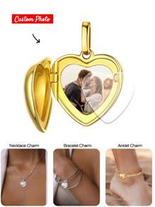 1pc Personalized Photo Charm Bracelet, Gift For Mother, Daughter, Girlfriend, Wife, Best Friend, Heart & Round Pendant Beads, Valentine's Day Gift For Daughter, Girlfriend, Wife, Best Friend - Gold - View 1