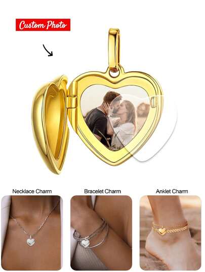 1 st personligt fotoberlockarmband, present till mor, dotter, flickvän, fru, bästa vän, hjärta och runda hängen med pärlor, alla hjärtans dag-present till dotter, flickvän, fru, bästa vän