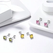 1對6mm圓形生辰石耳環女士女孩母親節禮物,925純銀耳環立方氧化鋯水晶12種生辰石,極簡小巧精緻豪華優雅珠寶禮物,適用於她的媽媽妻子未婚妻女友生日婚禮情人節禮物 - 6mm 圓形 - 查看 9