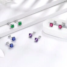 1對6mm圓形生辰石耳環女士女孩母親節禮物,925純銀耳環立方氧化鋯水晶12種生辰石,極簡小巧精緻豪華優雅珠寶禮物,適用於她的媽媽妻子未婚妻女友生日婚禮情人節禮物 - 6mm 圓形 - 查看 8