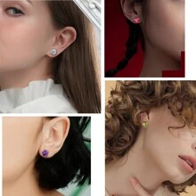 1對6mm圓形生辰石耳環女士女孩母親節禮物,925純銀耳環立方氧化鋯水晶12種生辰石,極簡小巧精緻豪華優雅珠寶禮物,適用於她的媽媽妻子未婚妻女友生日婚禮情人節禮物 - 6mm 圓形 - 查看 4