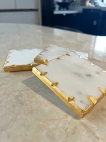 北歐風格保溫杯墊,可放咖啡、首飾和用於桌面裝飾,由天然大理石製成,有金邊 - 彩色 - 查看 4