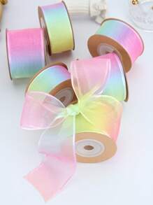 1 Roll Gradient Rainbow Edge Transparent Ribbon, 1 Inch Wide And 354 Inch Long, For Flower Arrangement, Gifts, Wedding, Valentine's Day, Festival, Bouquet, Cake Packaging, Decoration, Ribbon Bow,Christmas Valentine Day - Multicolor - View 2