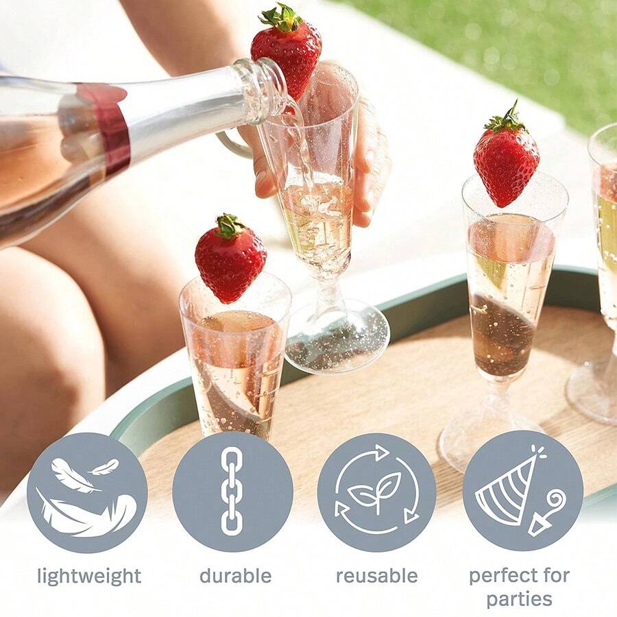 30Pcs Silver Glitter Plastic Champagne Flutes 5oz Clear Plastic