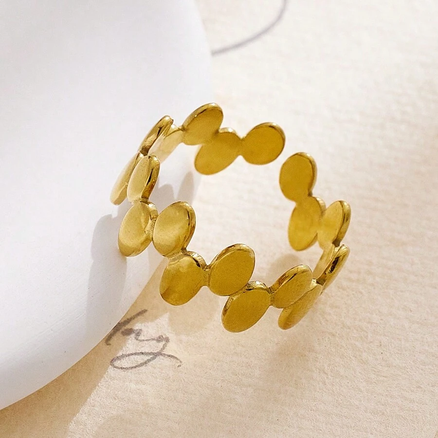 Nhẫn thời trang đơn giản theo phong cách cổ điển châu Âu và Mỹ xuyên biên giới, nhẫn đơn bằng thép titan mở có thể điều chỉnh, màu vàng - Vàng - Xem 1