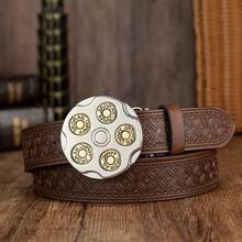 1入便攜式燈泡形狀皮帶扣,帶有可旋轉軸承和獨特的花窗壓紋pu皮革帶,男士時尚腰帶 - 彩色 - 查看 6