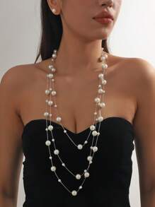 Conjunto de joyas falsas estilo de vacaciones de 3 piezas que incluye collar, cadena para suéter de cuentas de varios colores y aretes para uso diario de mujeres y accesorio de playa - Multicolor - Ver 3