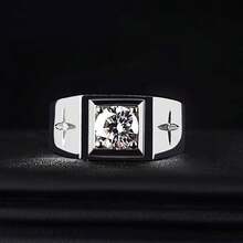 1.3 克拉閃爍莫桑石男戒,男用圓形莫桑石婚戒,鍍白金銀承諾戒指,適用於訂婚 / 男神父 / 男朋友 / 兒子,尺寸6-15 - 銀色 - 查看 8