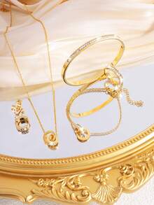 6 Pcs Stylish And Exquisite Stainless Steel Single Row Rhinestones Sets Are Perfect Holiday Gifts For Your Girlfriend - Gold - View 9