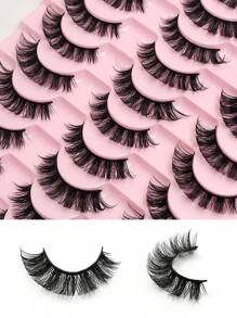 20 对全条状睫毛 D 卷曲假睫毛蓬松仿貂皮睫毛适合日常派对约会婚礼化妆使用条状睫毛，睫毛，睫毛，假睫毛 - 黑色 - 查看 4