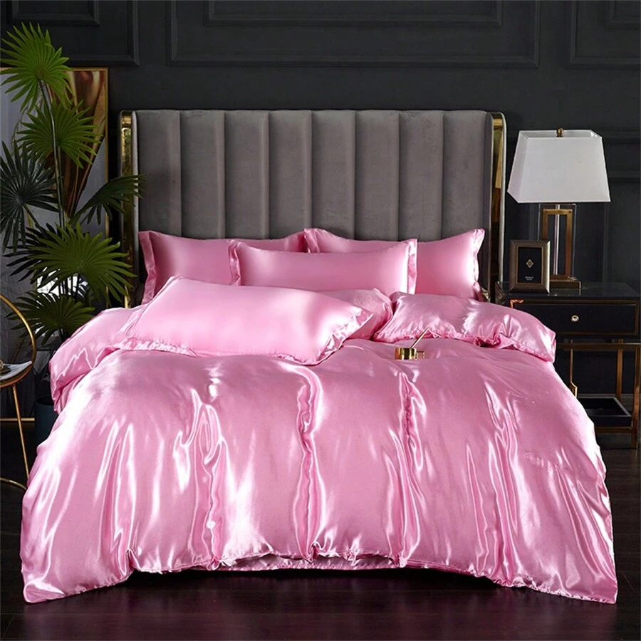 3pcs Cool And Breathable Washed Silk Bedding Set Including 1 Duvet Cover, And 2 Pillowcases, Modern Style, Comfortable & Soft, Suitable For Single/Double Size Beds, Various Sizes Available, Can Be Machine Washed, Perfect For Home Bedroom - Pink - View 1
