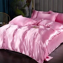 3pcs Cool And Breathable Washed Silk Bedding Set Including 1 Duvet Cover, And 2 Pillowcases, Modern Style, Comfortable & Soft, Suitable For Single/Double Size Beds, Various Sizes Available, Can Be Machine Washed, Perfect For Home Bedroom - Pink - View 3