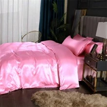 3pcs Cool And Breathable Washed Silk Bedding Set Including 1 Duvet Cover, And 2 Pillowcases, Modern Style, Comfortable & Soft, Suitable For Single/Double Size Beds, Various Sizes Available, Can Be Machine Washed, Perfect For Home Bedroom - Pink - View 4