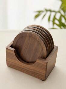 4件/3件/2件/1件黑胡桃木杯垫，1套木质杯垫套装，黄榉木圆形杯垫，榉木杯垫套装，咖啡杯垫，餐桌装饰，厨房客厅餐桌装饰，隔热杯垫